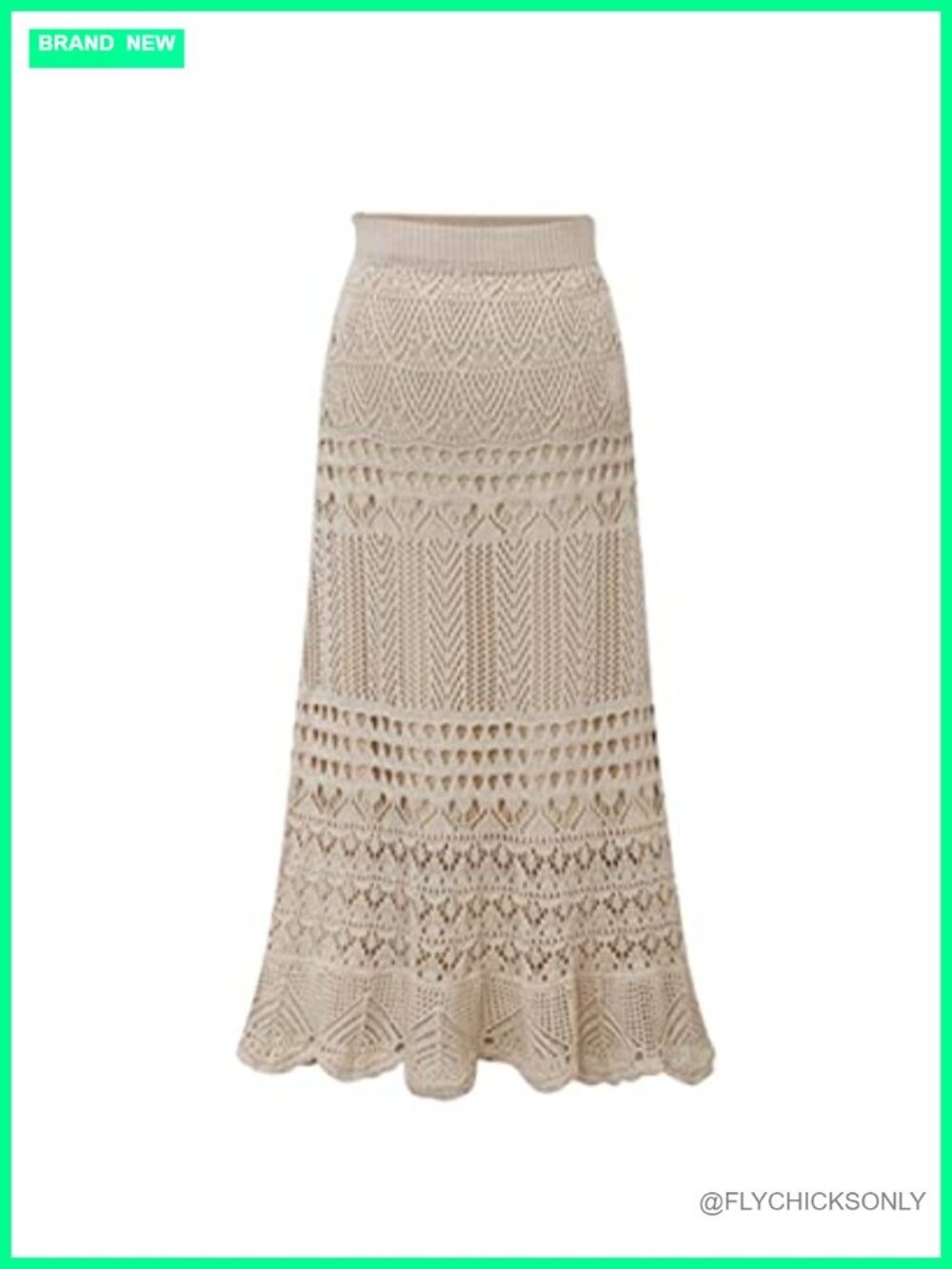Crochet Knit High Waist Lace Maxi Skirt Flowy A-Line Mermaid Hem